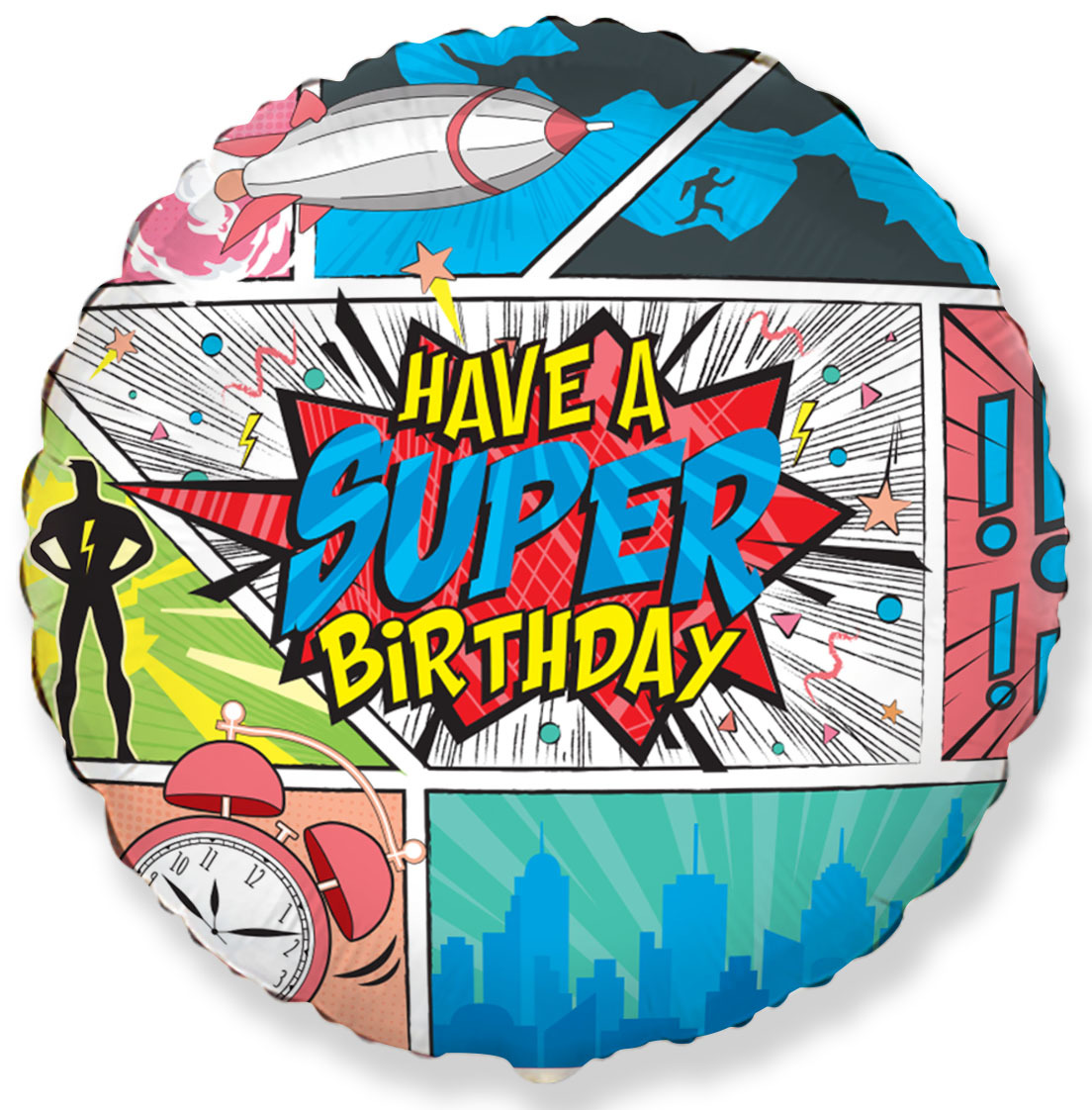 Купить гелиевый шар фольгированный круг HAVE A SUPER BIRTHDAY Комиксы в Нижнем Новгороде с доставкой